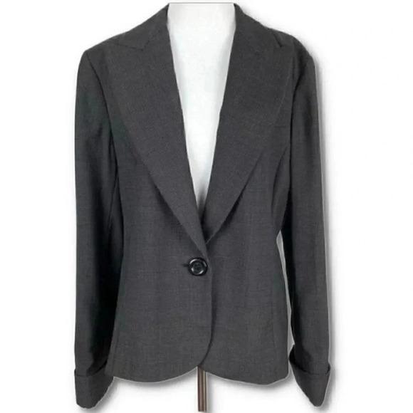 Lafayette 148 blazer size 14 black white 100% wool pindot one button jacket - Picture 10 of 10